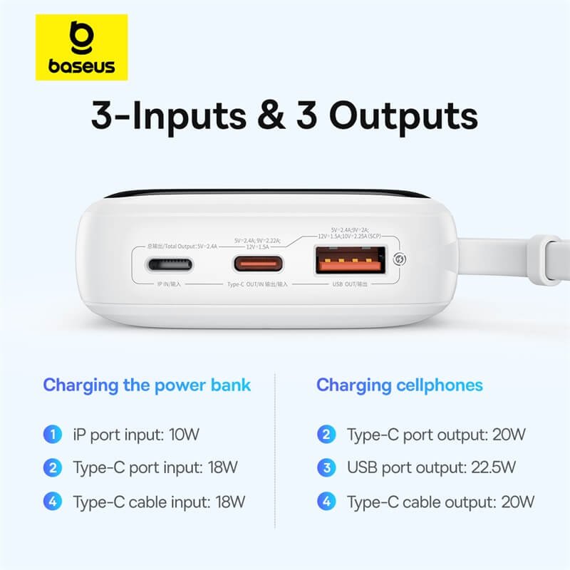 Baseus Qpow Pro Power Bank 10000mAh 22.5W Type-C Cable