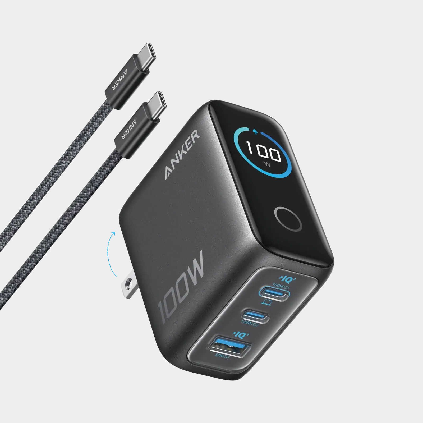 Anker 100W Charger with Smart Display 3 Ports
